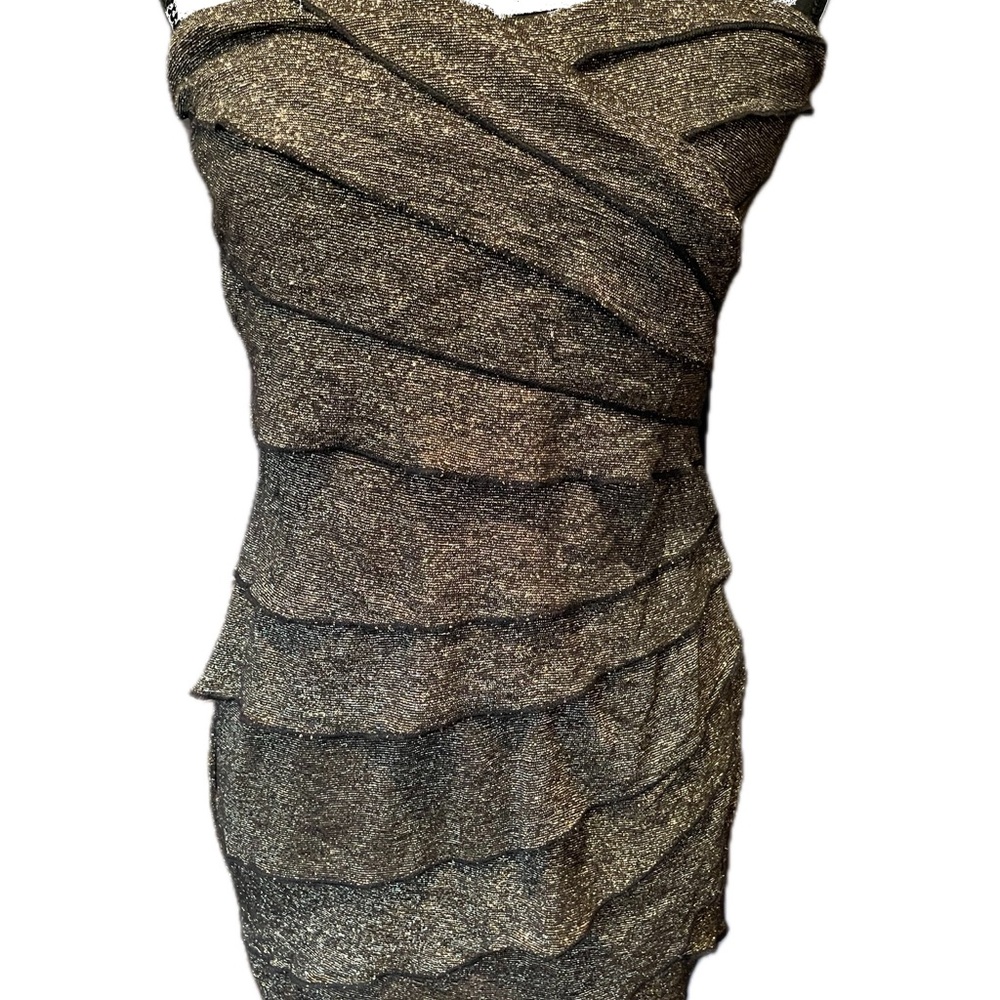 A. Byer Black and Gold Textured Mini Dress